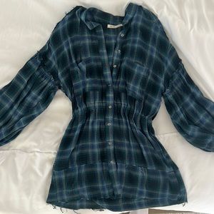 Free people - we the free. Blue plaid dress. Cinched waist. Size small. Worn 1x